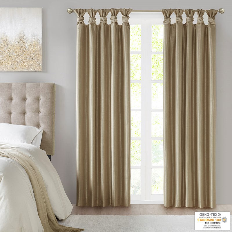 Emilia 100% Polyester Solid Faux Silk Lined Twist Tab Total Blackout Window Curtain