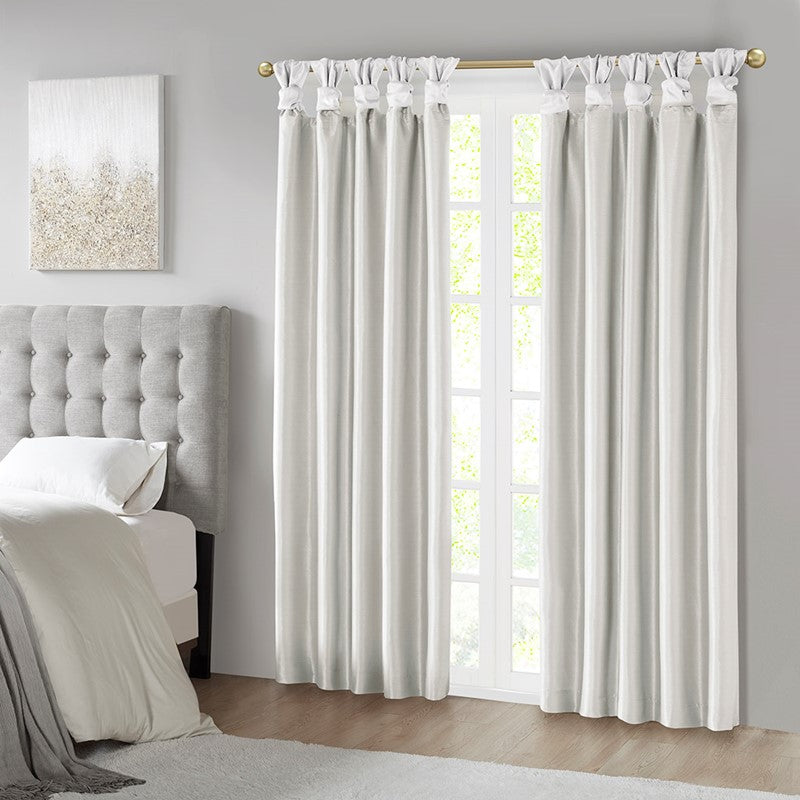Emilia 100% Polyester Solid Faux Silk Lined Twist Tab Total Blackout Window Curtain