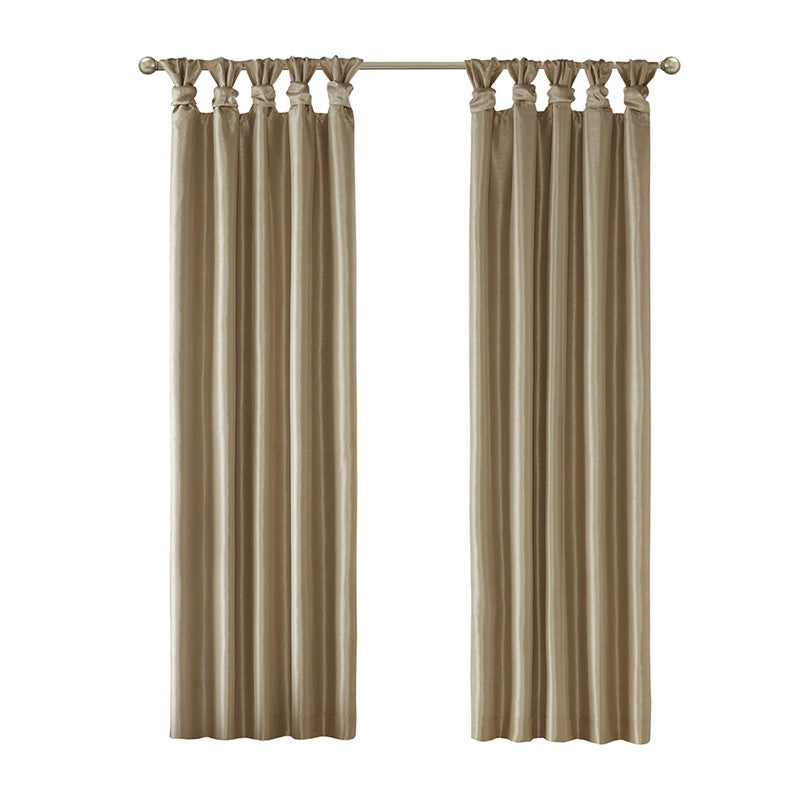 Emilia 100% Polyester Solid Faux Silk Lined Twist Tab Total Blackout Window Curtain