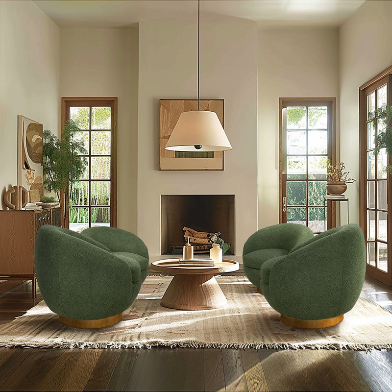 Jessel Shearling Sherpa Swivel Chair with Wood Base