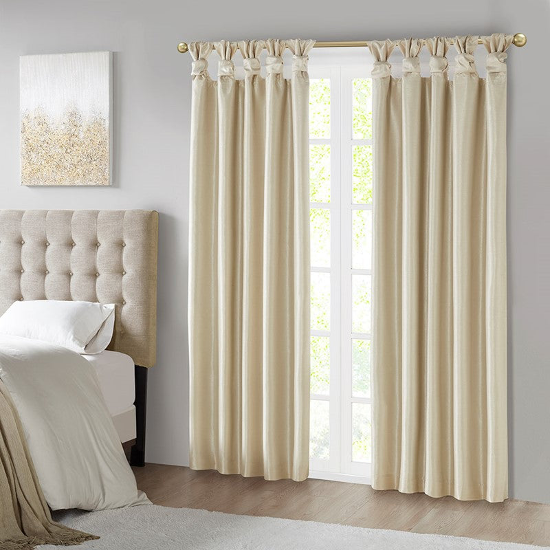 Emilia 100% Polyester Solid Faux Silk Lined Twist Tab Total Blackout Window Curtain