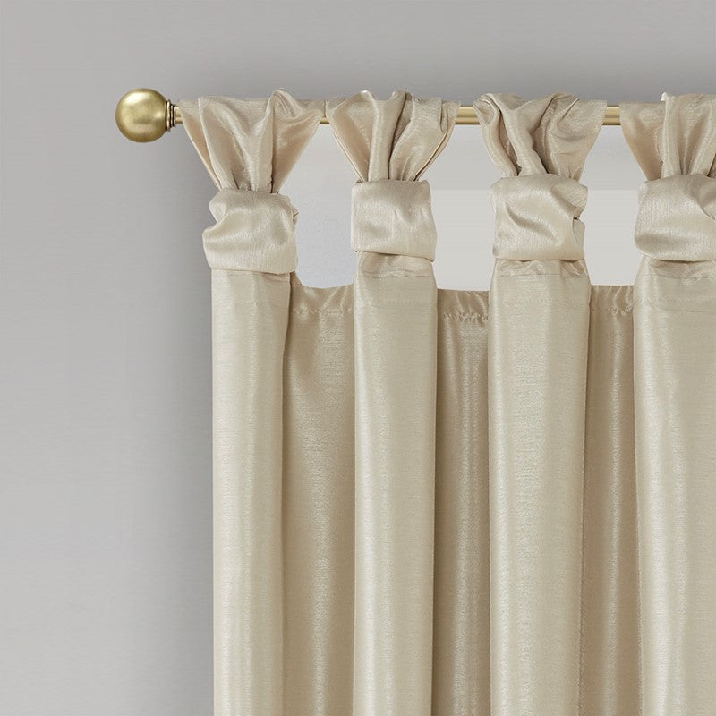 Emilia 100% Polyester Solid Faux Silk Lined Twist Tab Total Blackout Window Curtain