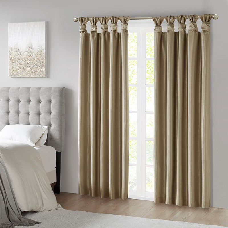 Emilia 100% Polyester Solid Faux Silk Lined Twist Tab Total Blackout Window Curtain