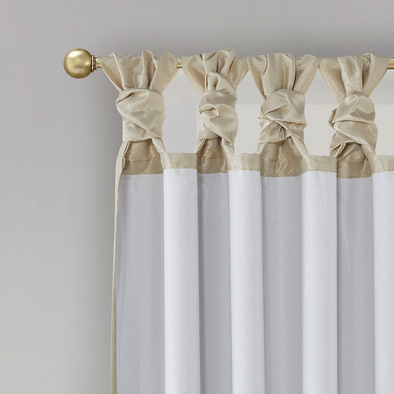 Emilia 100% Polyester Solid Faux Silk Lined Twist Tab Total Blackout Window Curtain