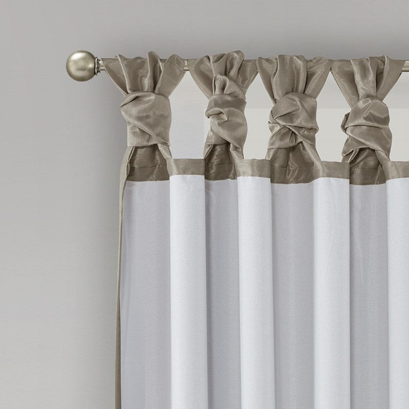 Emilia 100% Polyester Solid Faux Silk Lined Twist Tab Total Blackout Window Curtain