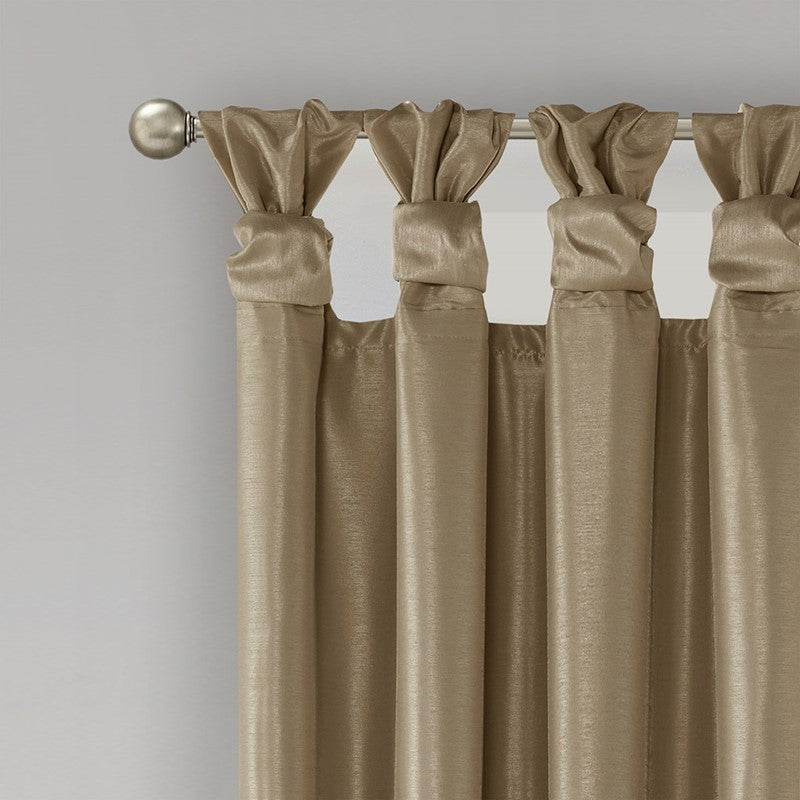 Emilia 100% Polyester Solid Faux Silk Lined Twist Tab Total Blackout Window Curtain