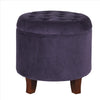 Button Tufted Velvet Upholstered Wooden Ottoman with Hidden Storage, Purple and Brown