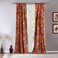 Paris 4 Piece Orange Floral Print Fabric Curtain Panel with Ties