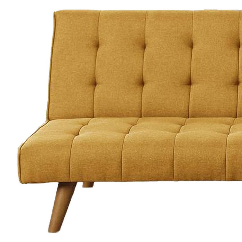 Fabric Adjustable Sofa with Tufted Details and Splayed Legs, Yellow