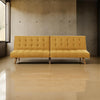 Fabric Adjustable Sofa with Tufted Details and Splayed Legs, Yellow