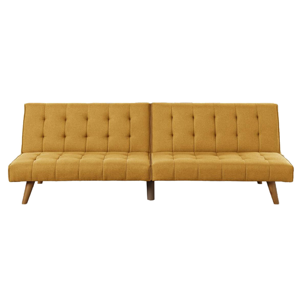 Fabric Adjustable Sofa with Tufted Details and Splayed Legs, Yellow