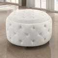 Lina 28 Inch Round Ottoman, Storage Area, Pearl White Vegan Faux Leather