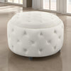 Lina 28 Inch Round Ottoman, Storage Area, Pearl White Vegan Faux Leather