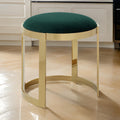 Niyo 19 Inch Accent Stool Ottoman, Round Cushioned Green Velvet Seat, Gold