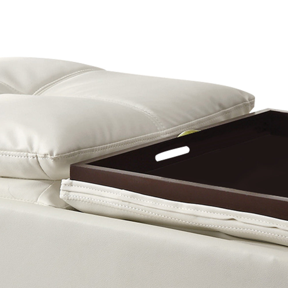 Faux Leather Ottoman with Reversible Tray Tops