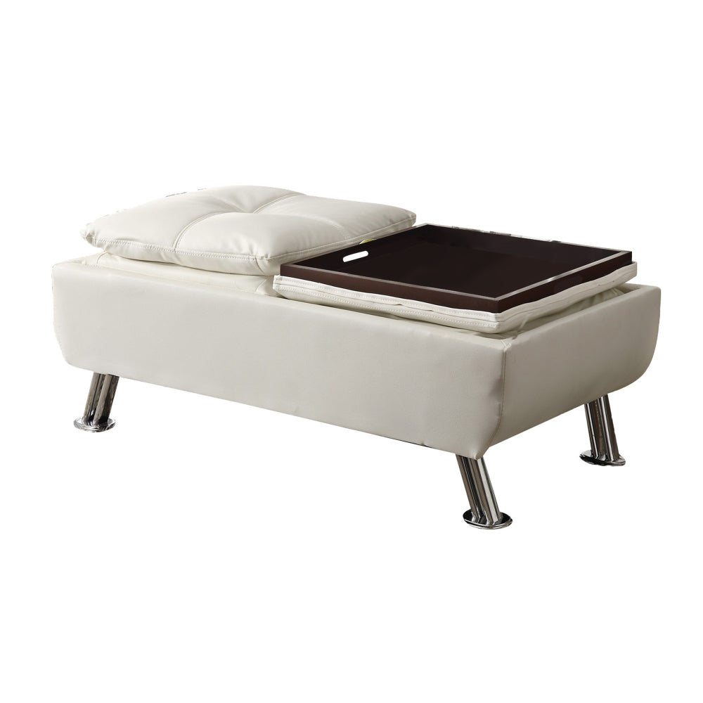 Faux Leather Ottoman with Reversible Tray Tops