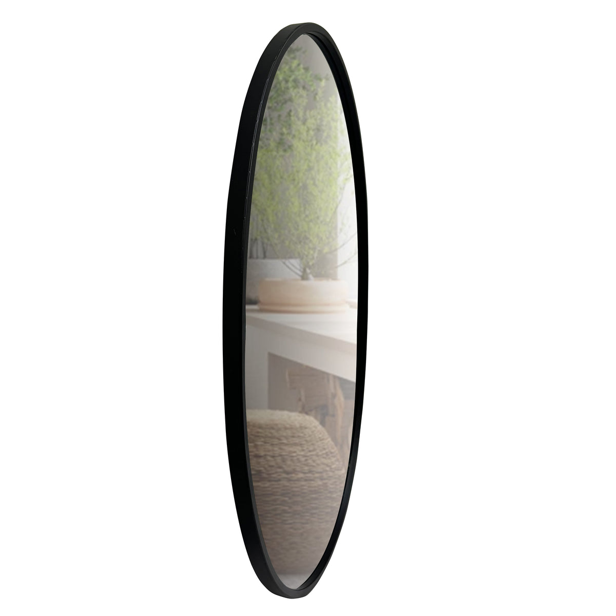 Oval Metal Wall Mirror with Black Framed Edges