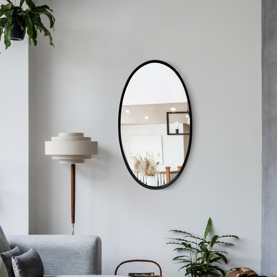 Oval Metal Wall Mirror with Black Framed Edges