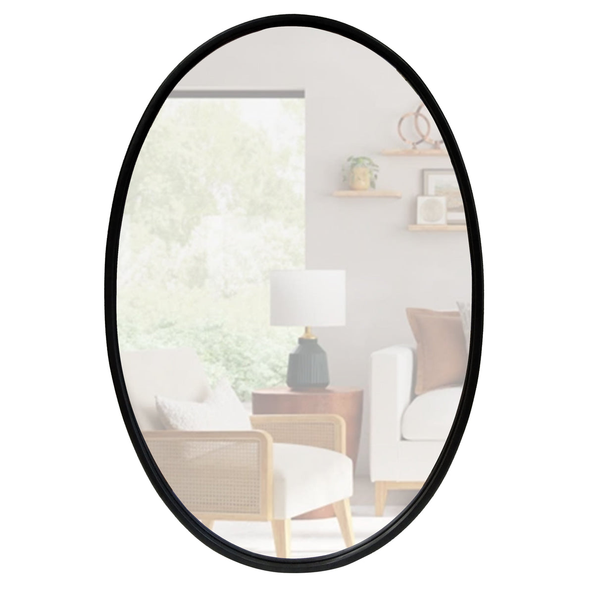 Oval Metal Wall Mirror with Black Framed Edges