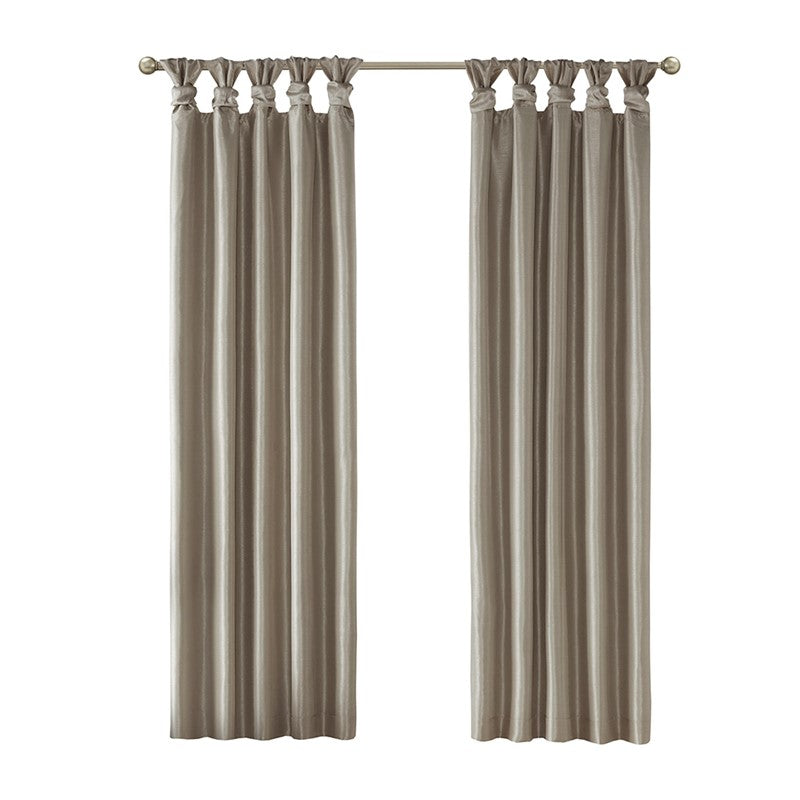 Emilia 100% Polyester Solid Faux Silk Lined Twist Tab Total Blackout Window Curtain