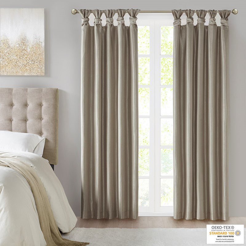 Emilia 100% Polyester Solid Faux Silk Lined Twist Tab Total Blackout Window Curtain