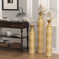 High distress metal center vases set of 3 vases in Gold