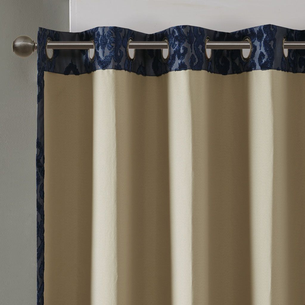 Knitted Jacquard Damask Total Blackout Grommet Top Curtain Panel(Only 1 Pc Panel)