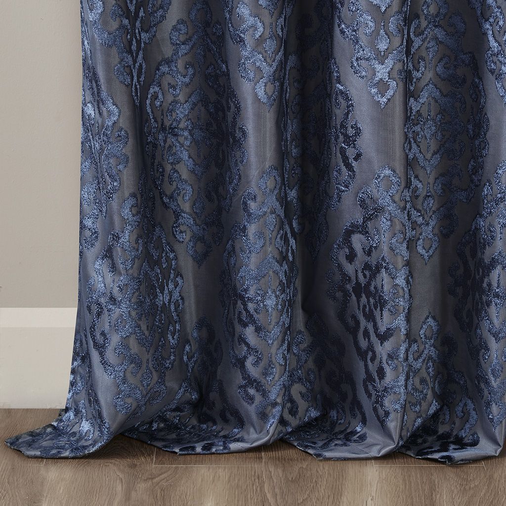 Knitted Jacquard Damask Total Blackout Grommet Top Curtain Panel(Only 1 Pc Panel)