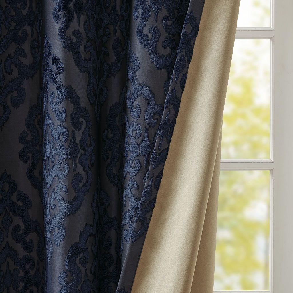 Knitted Jacquard Damask Total Blackout Grommet Top Curtain Panel(Only 1 Pc Panel)