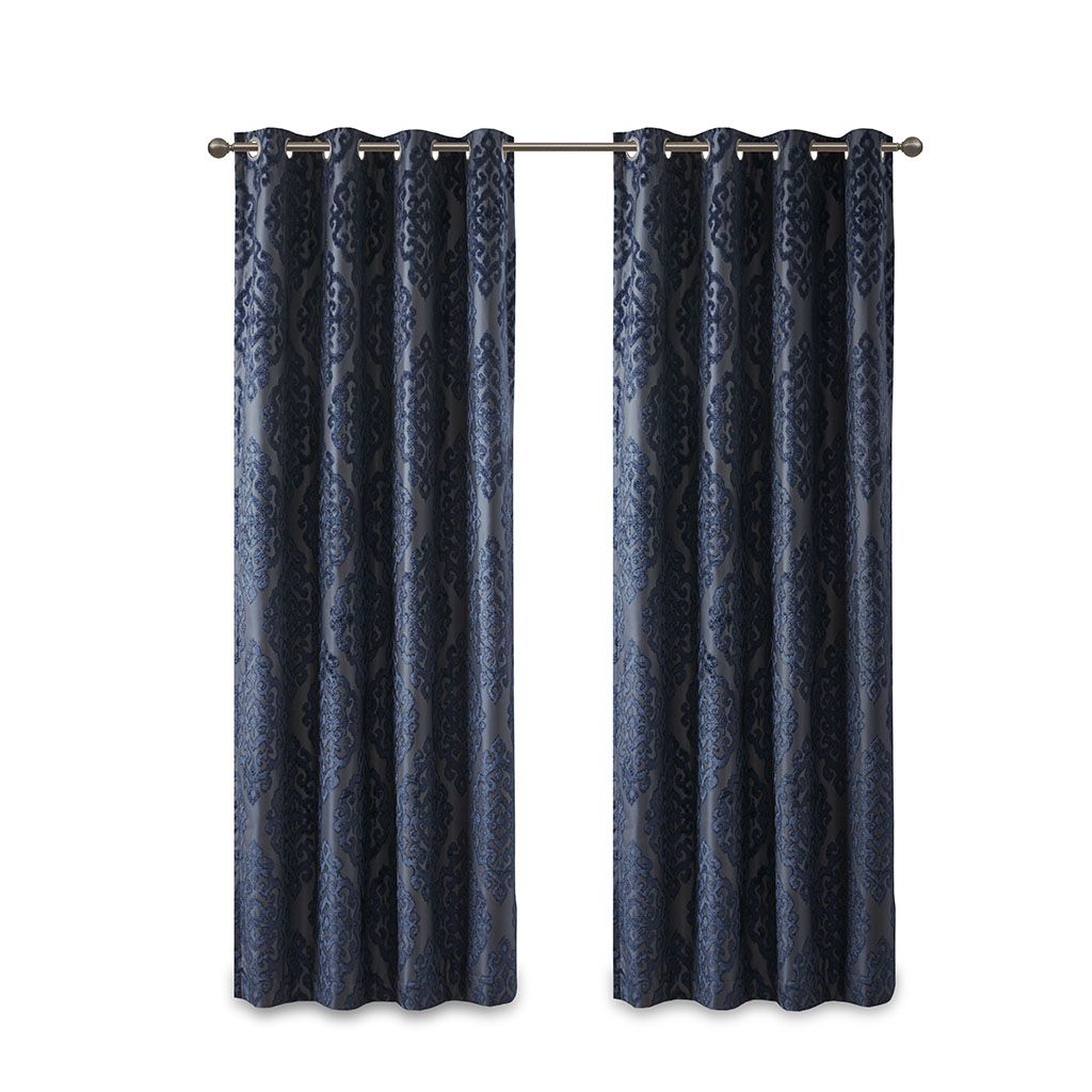 Knitted Jacquard Damask Total Blackout Grommet Top Curtain Panel(Only 1 Pc Panel)