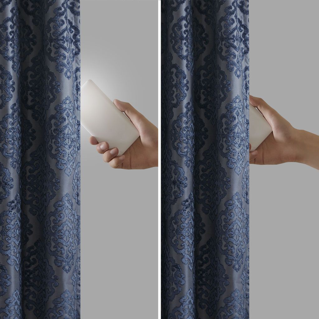 Knitted Jacquard Damask Total Blackout Grommet Top Curtain Panel(Only 1 Pc Panel)