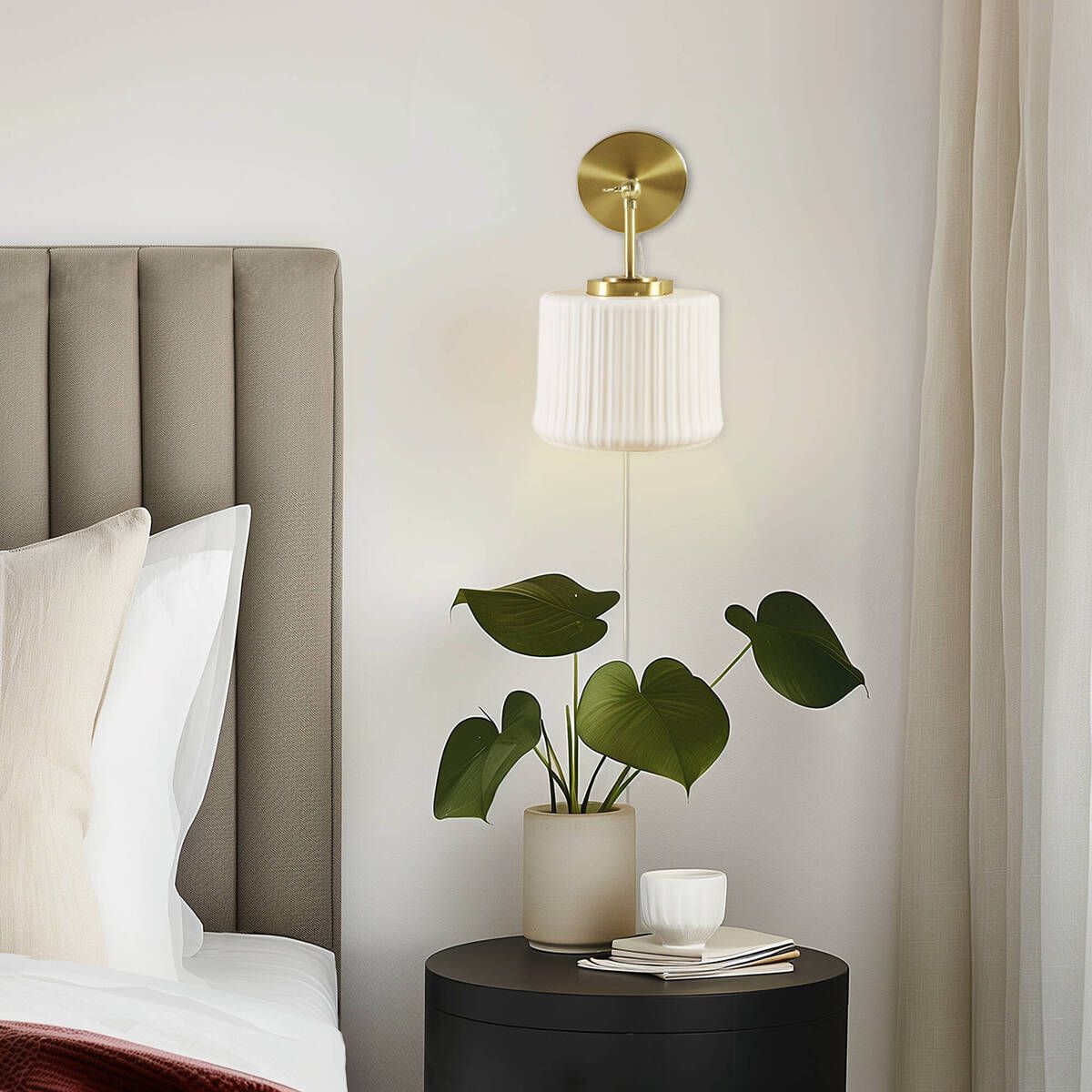 White Ceramic Wall Sconce with Adjustable Swing Arm