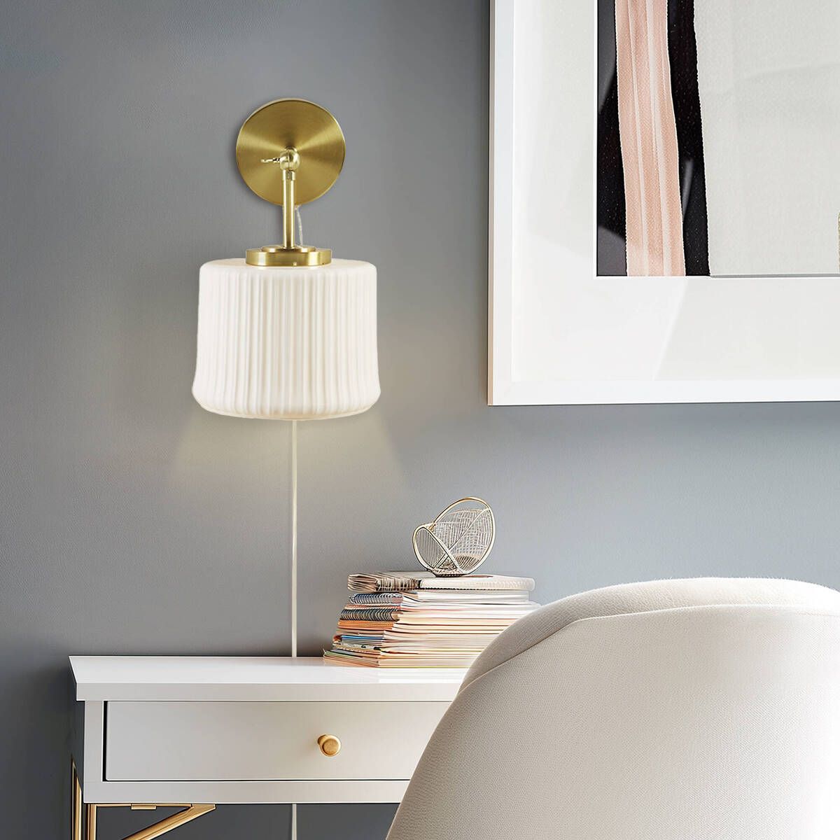 White Ceramic Wall Sconce with Adjustable Swing Arm