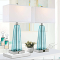 Contemporary Blue Green Glass Bedside Lamp with 2 USB Ports and Touch Control