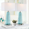 Contemporary Blue Green Glass Bedside Lamp with 2 USB Ports and Touch Control