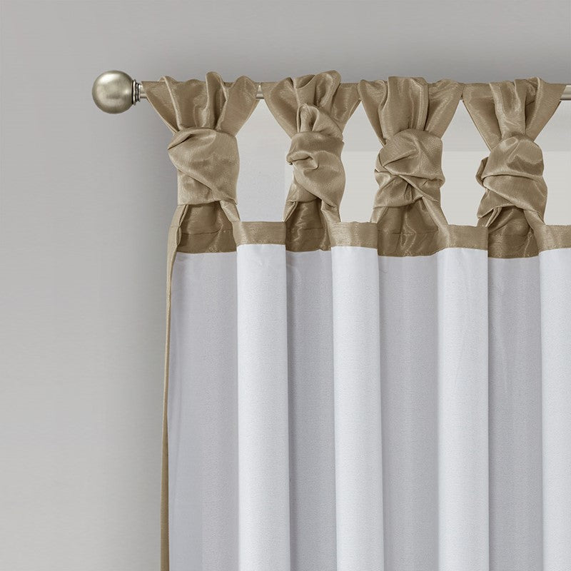 Emilia 100% Polyester Solid Faux Silk Lined Twist Tab Total Blackout Window Curtain
