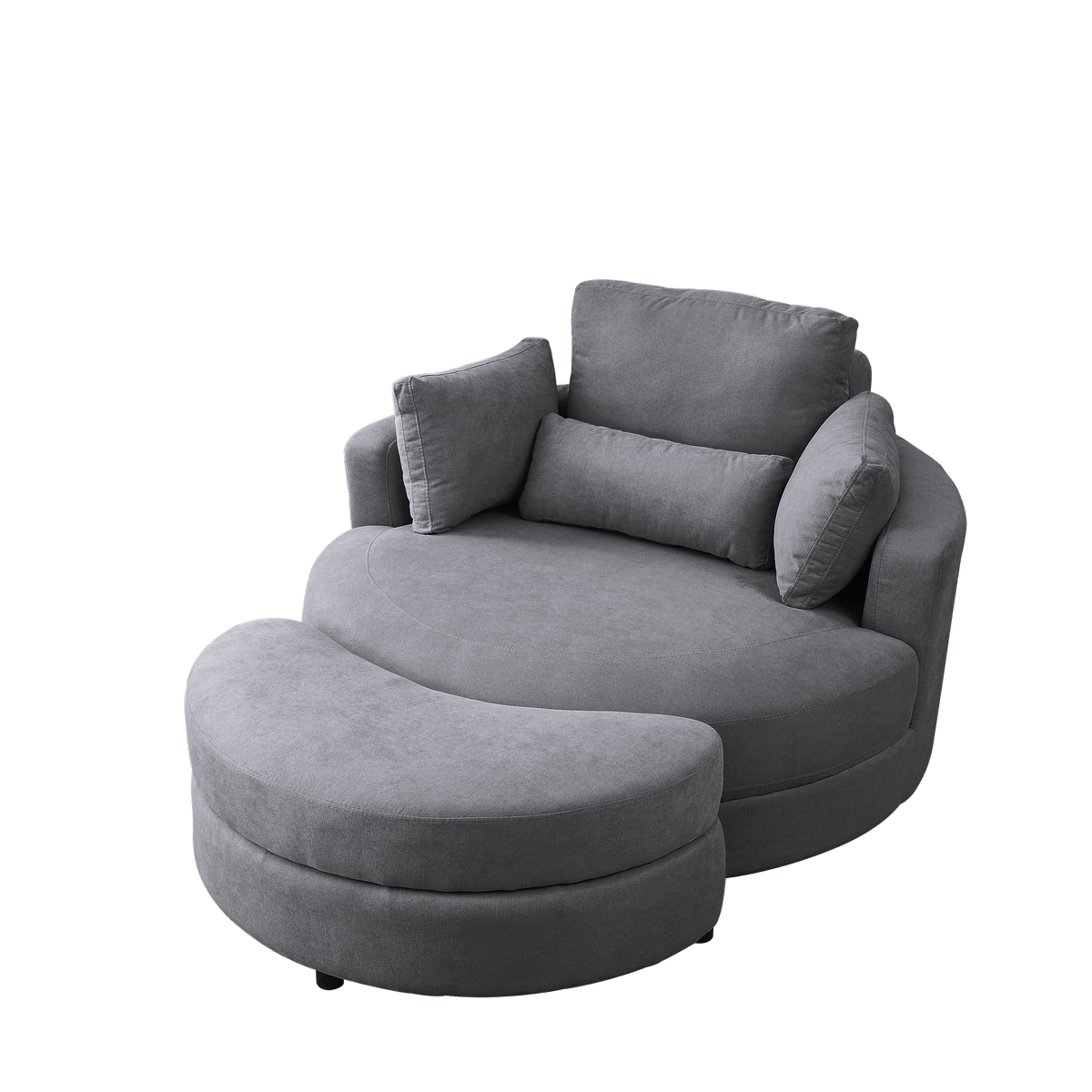 Modern Swivel Dark Gray Barrel Chair with Storage Ottoman