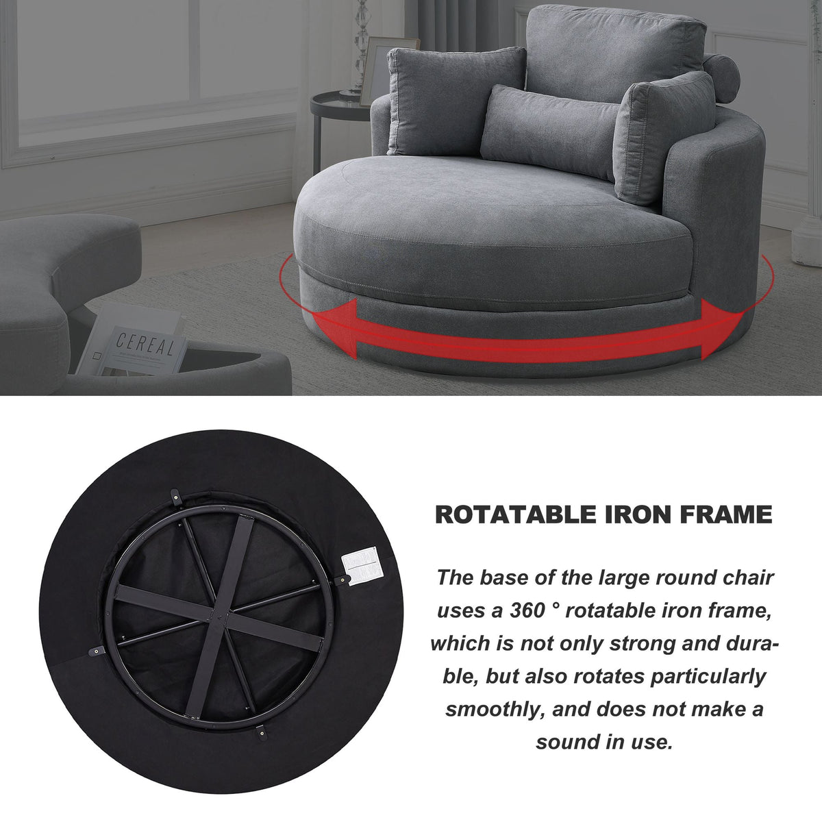 Modern Swivel Dark Gray Barrel Chair with Storage Ottoman