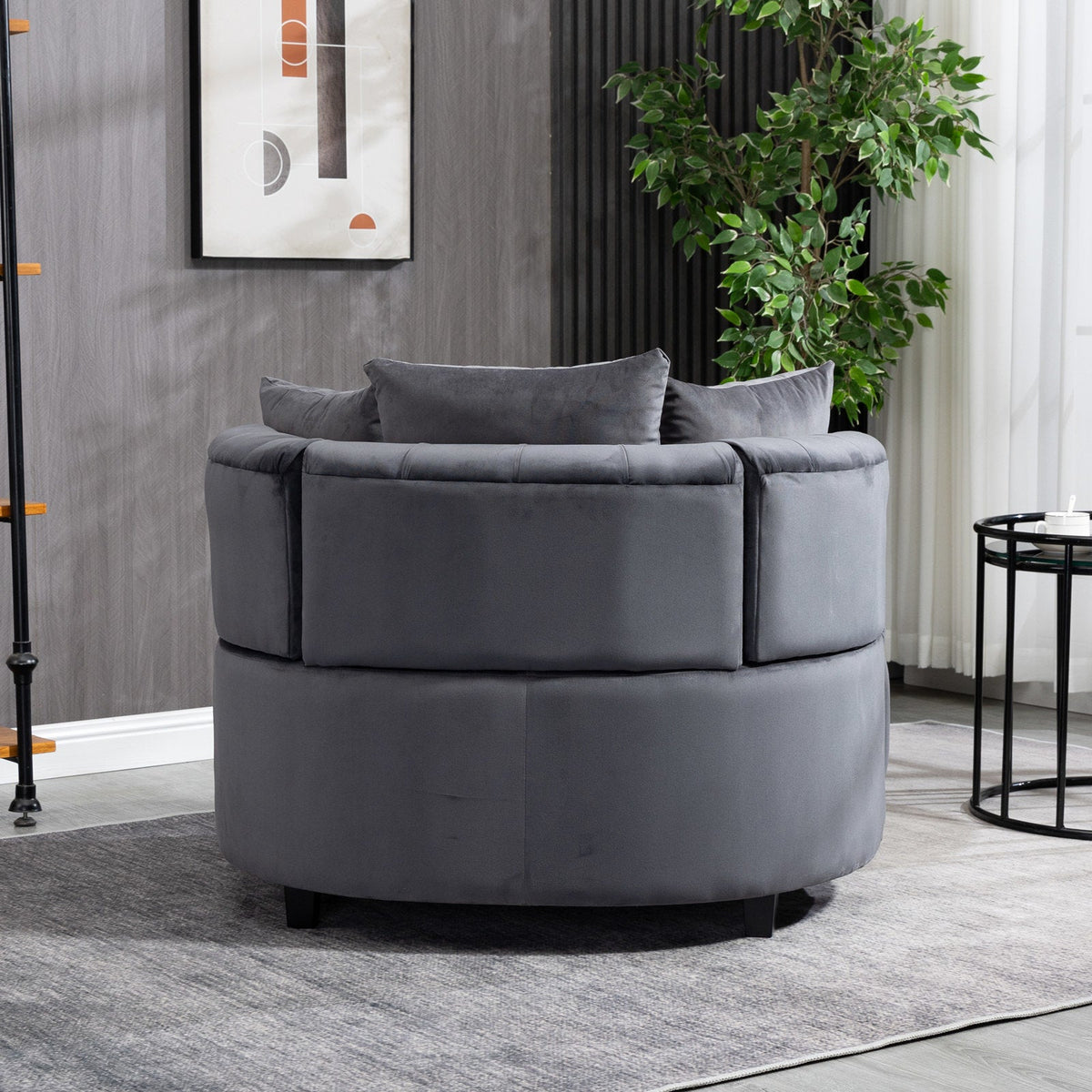 Plush Velvet Barrel Chair with Solid Wood Legs - Available in 3 Colors