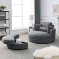 Modern Swivel Dark Gray Barrel Chair with Storage Ottoman