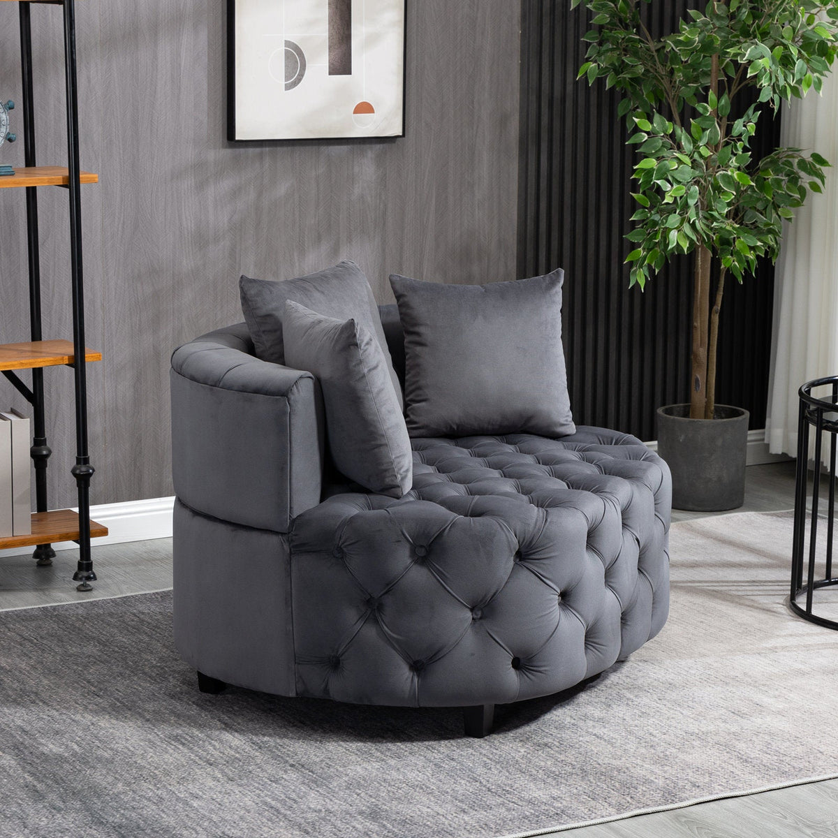 Plush Velvet Barrel Chair with Solid Wood Legs - Available in 3 Colors