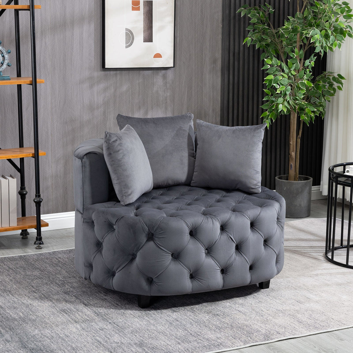 Plush Velvet Barrel Chair with Solid Wood Legs - Available in 3 Colors