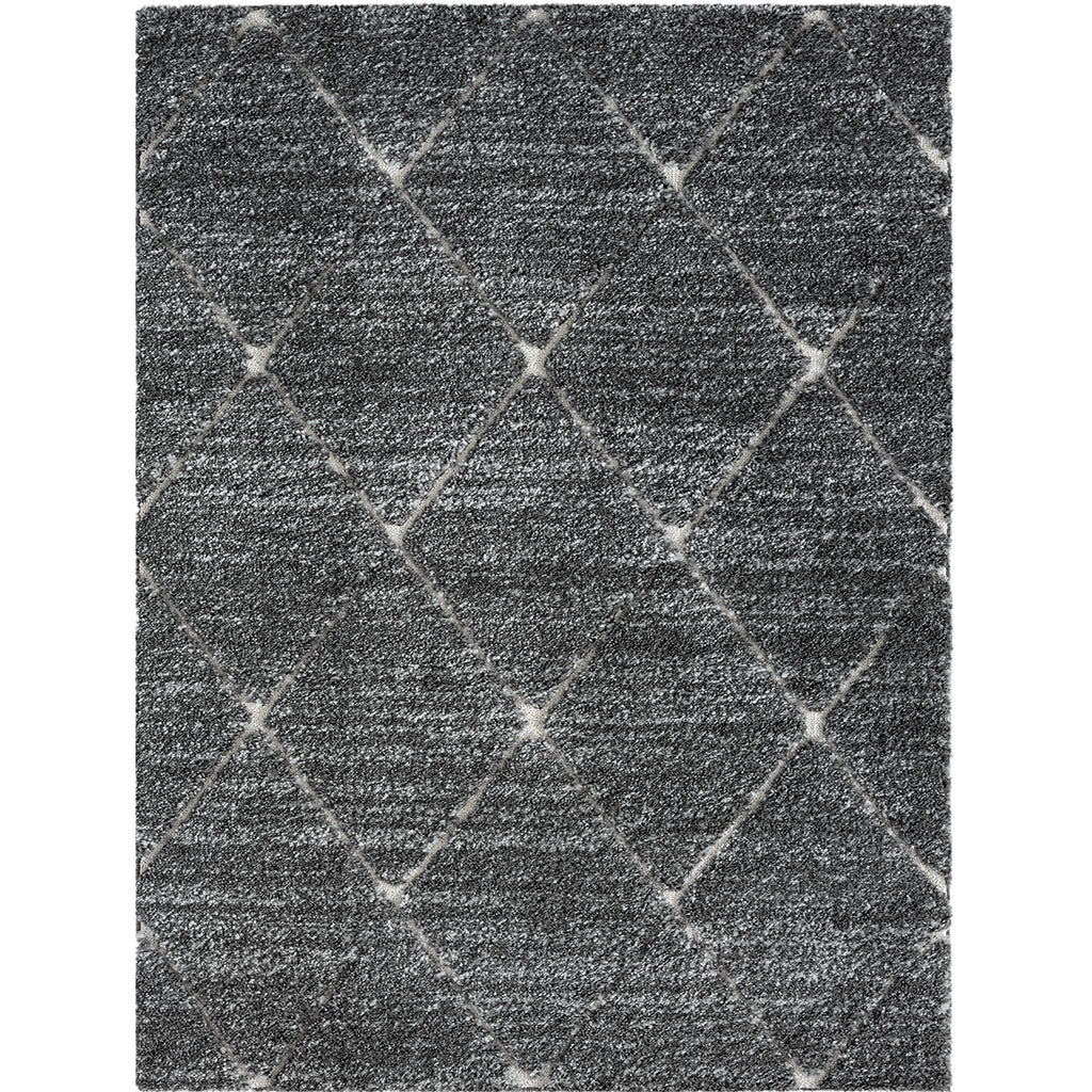 Talas Trellis Shag Area Rug in Grey and Cream