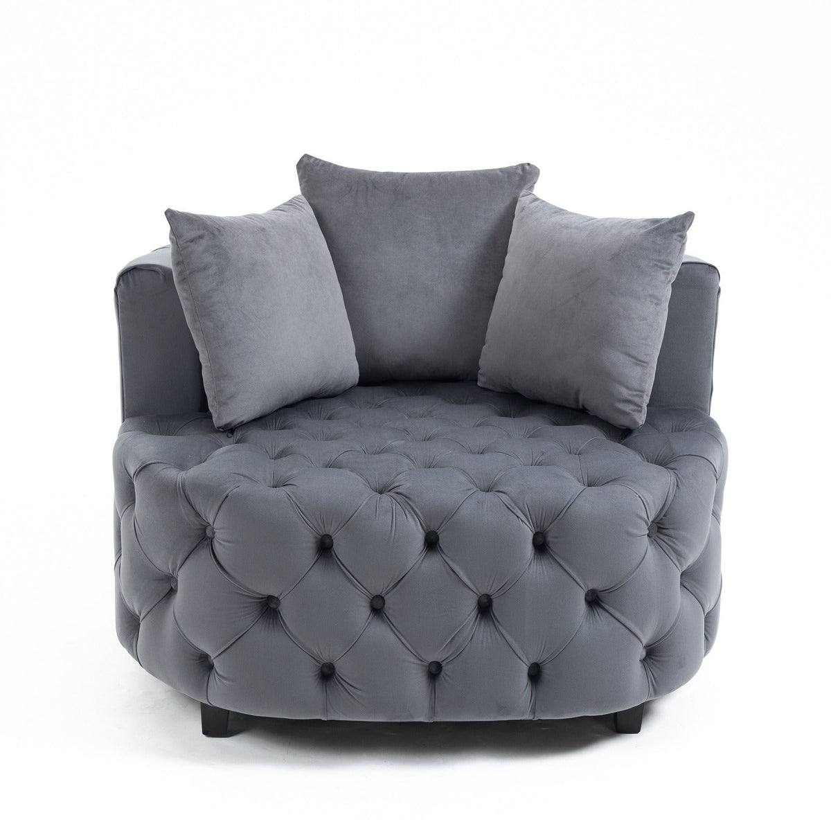 Plush Velvet Barrel Chair with Solid Wood Legs - Available in 3 Colors