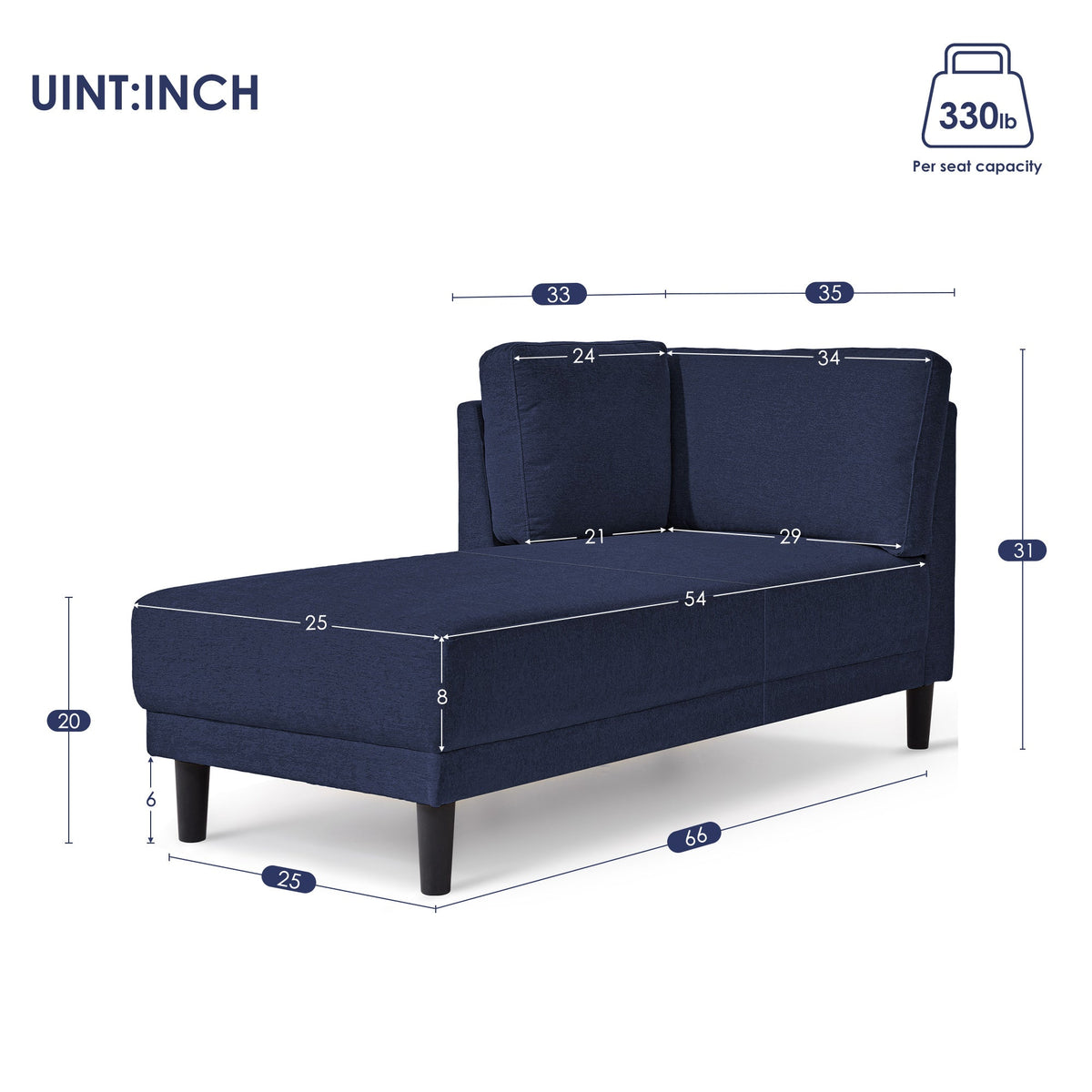 65" Mid-Century Modern Linen Fabric Chaise Lounge