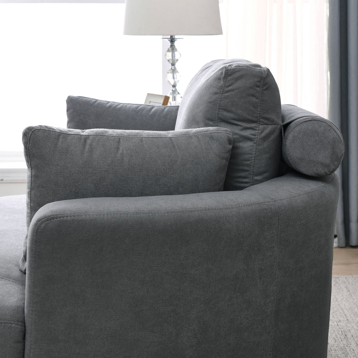 Modern Swivel Dark Gray Barrel Chair with Storage Ottoman
