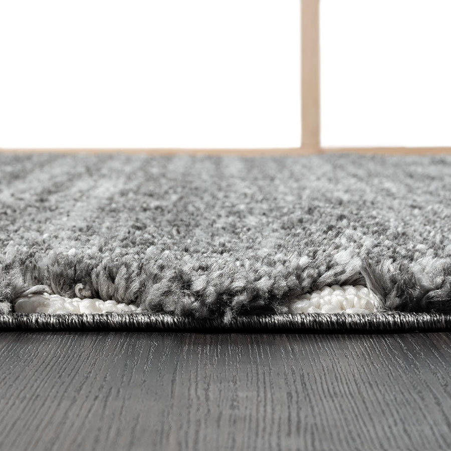 Talas Trellis Shag Area Rug in Grey and Cream