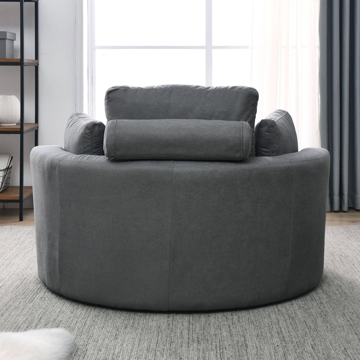Modern Swivel Dark Gray Barrel Chair with Storage Ottoman