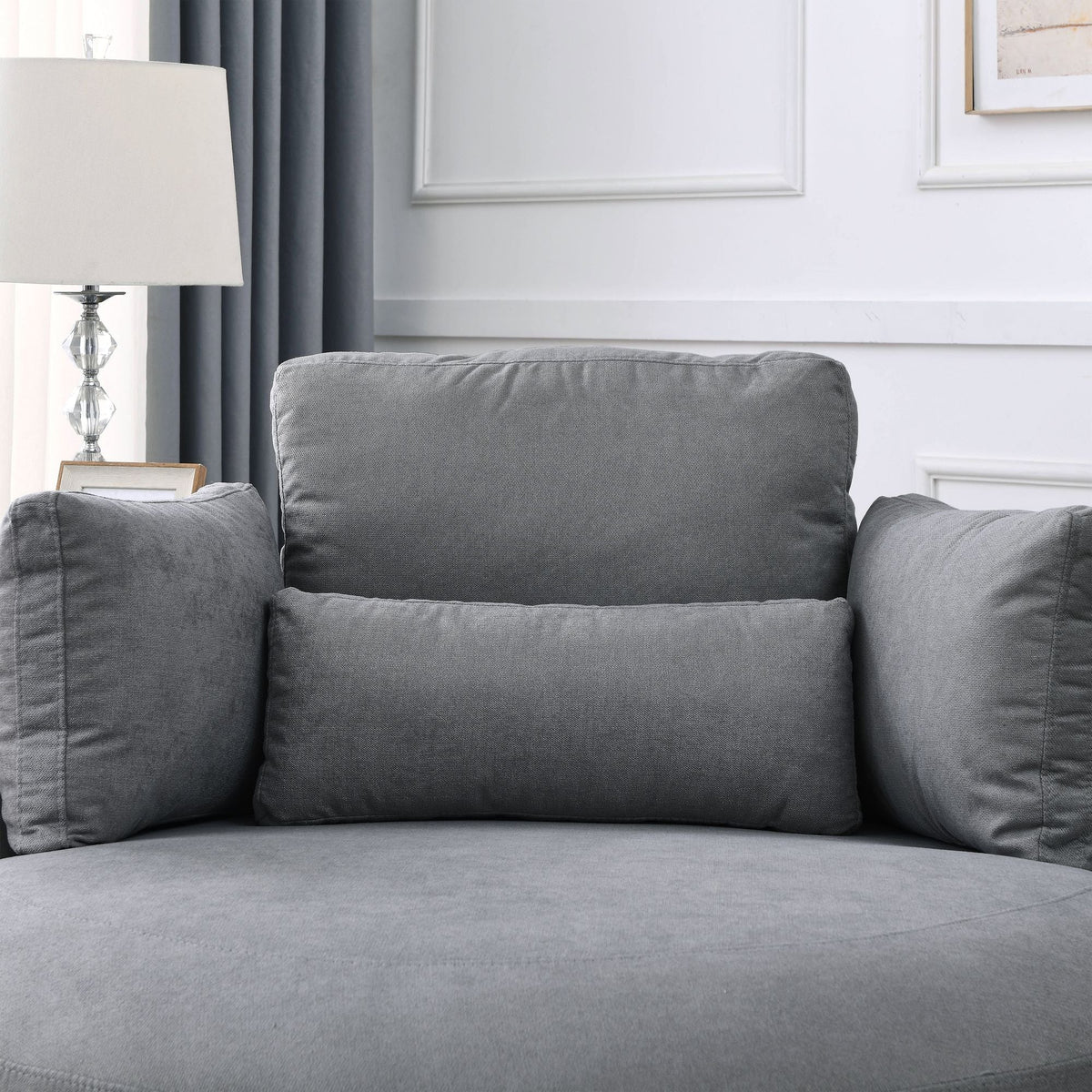 Modern Swivel Dark Gray Barrel Chair with Storage Ottoman