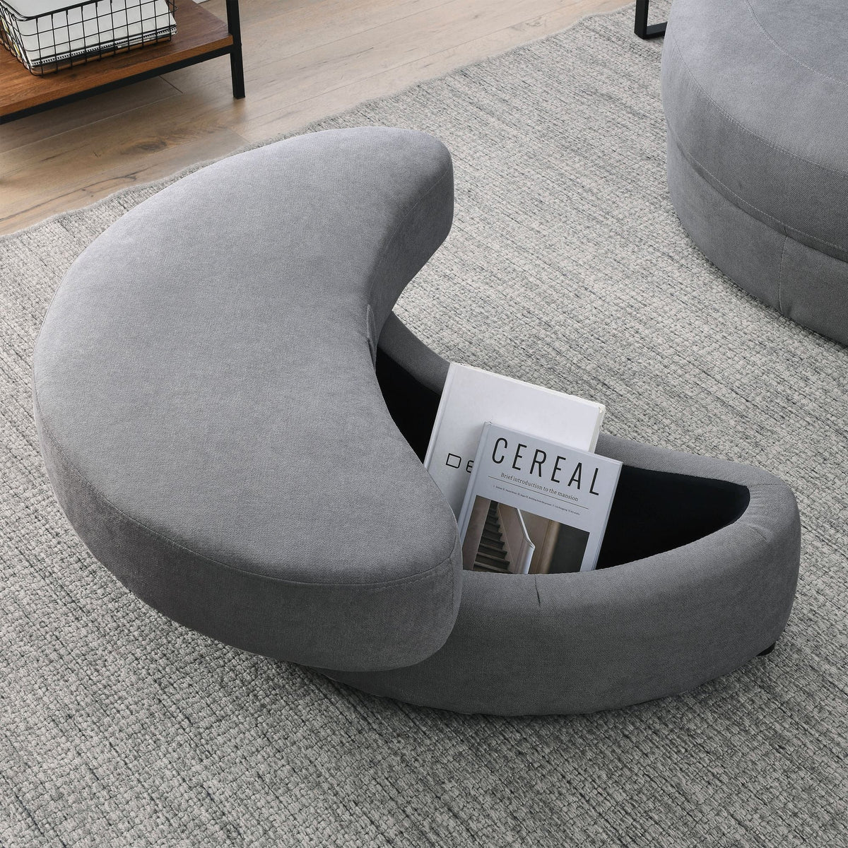 Modern Swivel Dark Gray Barrel Chair with Storage Ottoman